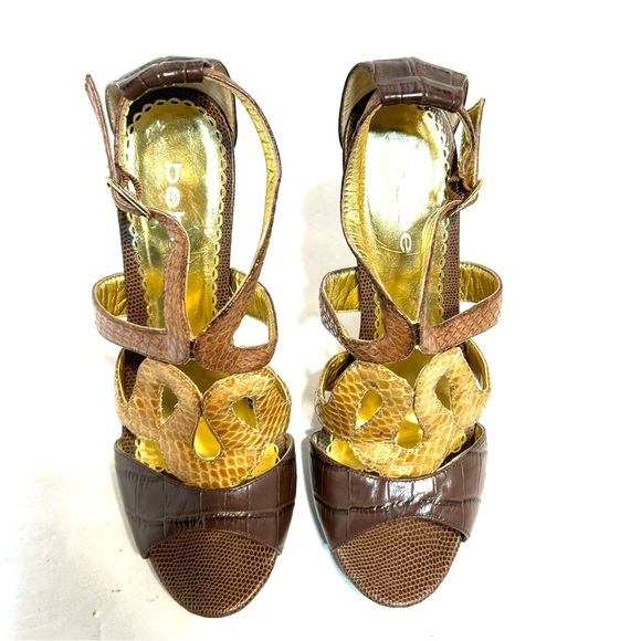 BEBE Sadie Brown Leather Stiletto Heels Open Toe Platform Shoes Sandals Size 8 - Picture 5 of 11